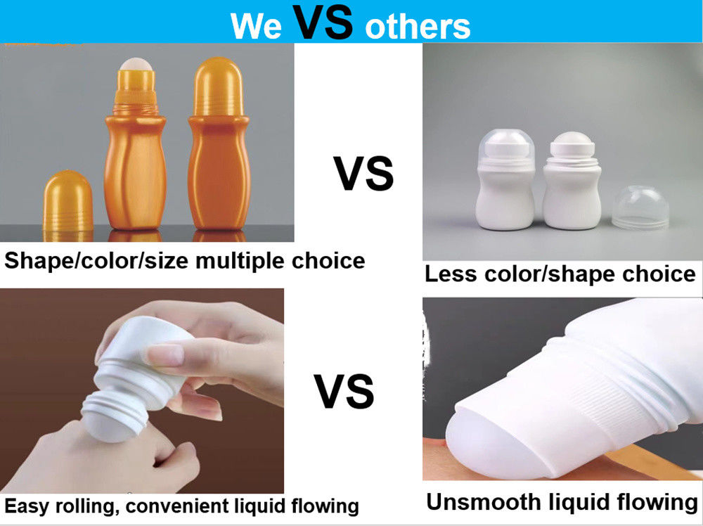 30 ml 50 ml HDPE Sonnencreme Körperpflege leeres ätherisches Öl Kunststoff-Deodorant Flasche mit Rollkugeln für Körpergeruch