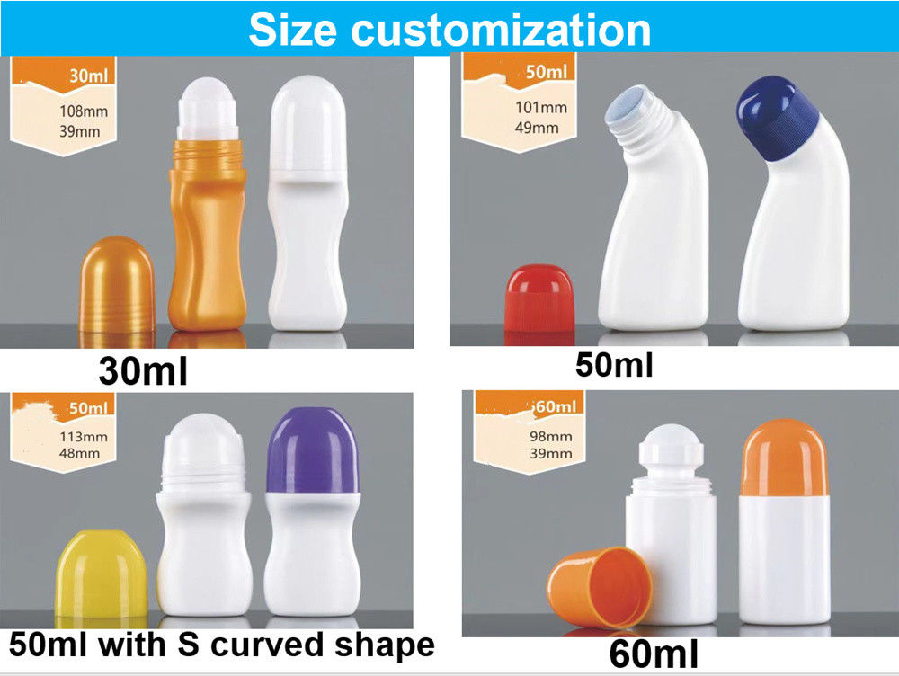 30 ml 50 ml HDPE Sonnencreme Körperpflege leeres ätherisches Öl Kunststoff-Deodorant Flasche mit Rollkugeln für Körpergeruch