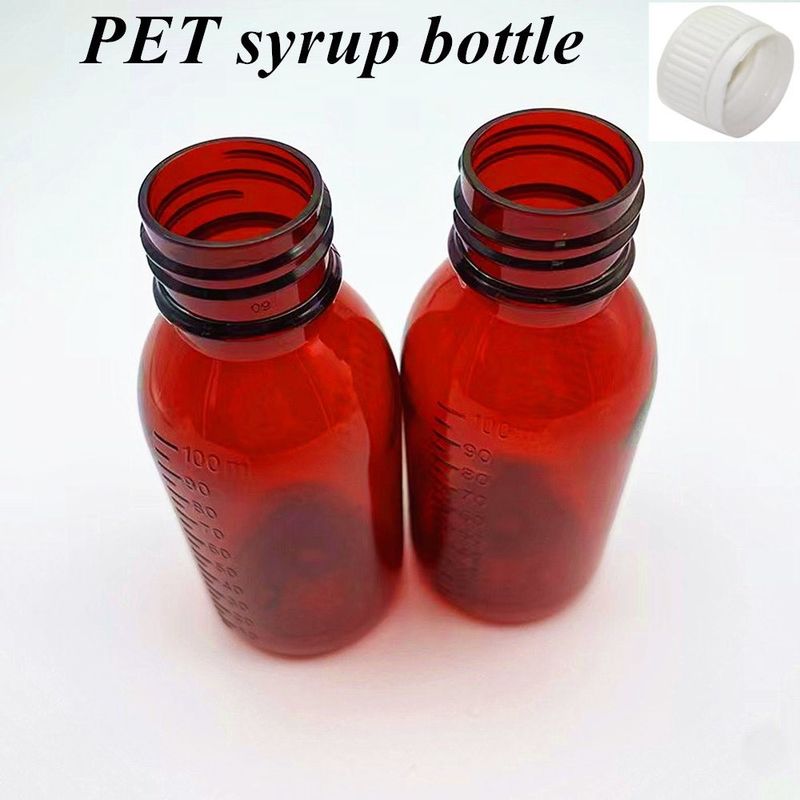 100 ml 120 ml Bernsteinfarbene Plastik Sirup Flaschen Arzneimittel für Haustiere Rund Medizin Husten Sirup Flasche mit CRC Kappen