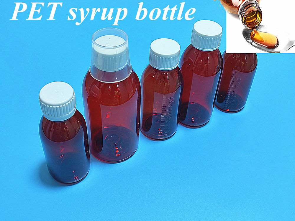 100 ml 120 ml flüssiger Bernstein-Plastik Sirup Flasche mit Schraubdeckel Leerer runder PET-Bernstein-Sirup Plastikflasche