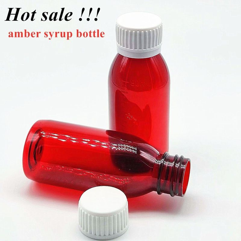 100 ml 120 ml flüssiger Bernstein-Plastik Sirup Flasche mit Schraubdeckel Leerer runder PET-Bernstein-Sirup Plastikflasche