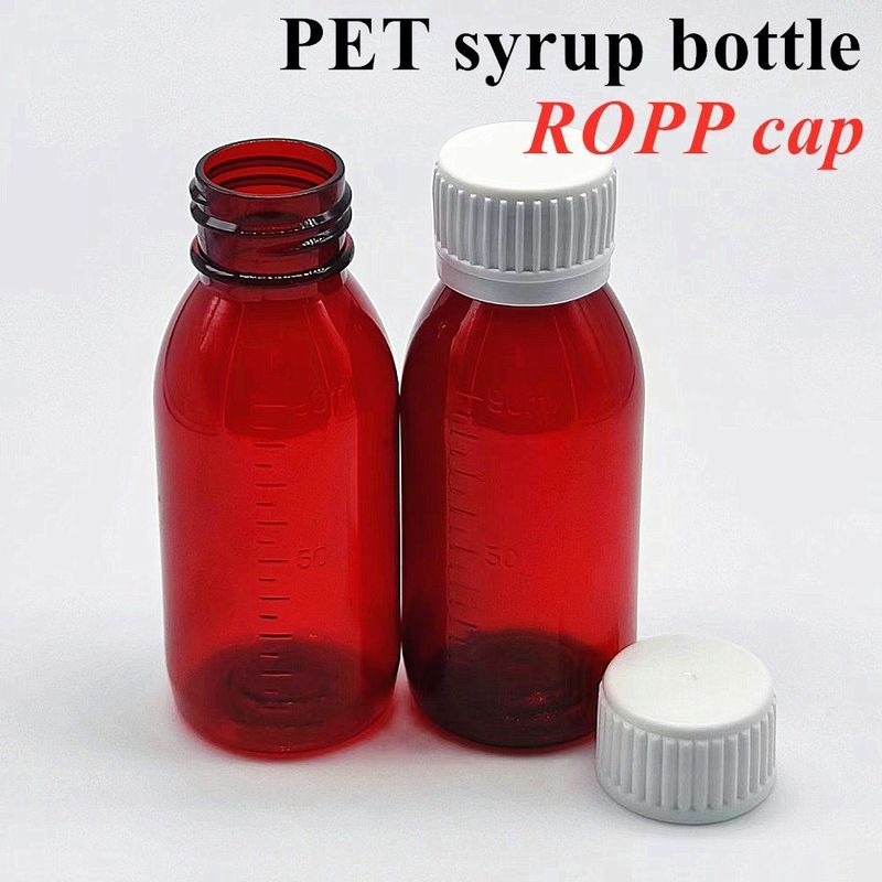 100 ml 120 ml flüssiger Bernstein-Plastik Sirup Flasche mit Schraubdeckel Leerer runder PET-Bernstein-Sirup Plastikflasche
