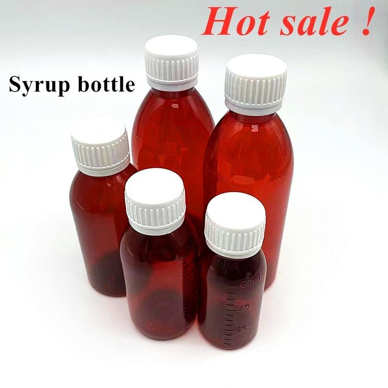 100 ml 120 ml 150 ml DIN28 Kunststoff PET Braun Mundflüssigkeitsflasche Bernstein Medizin Husten Sirup Flasche für Ropp Cap