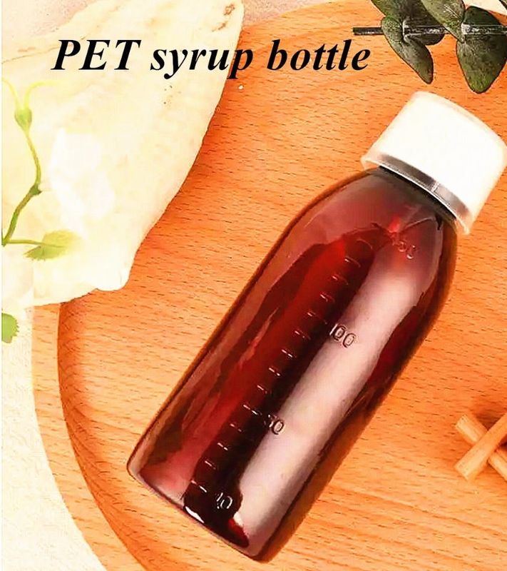 100 ml 250 ml Flüssigmedizin Amber PET Husten Sirup Flasche mit Maßbecher Plastik Husten Sirup Flasche