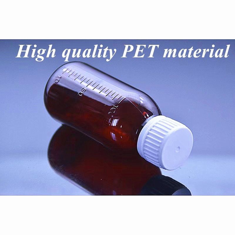 100 ml 250 ml Flüssigmedizin Amber PET Husten Sirup Flasche mit Maßbecher Plastik Husten Sirup Flasche