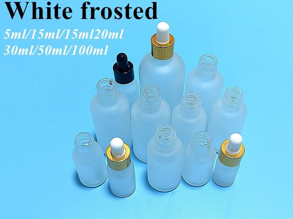 Matte Matte Weiß 20 ml 30 ml Glas Tropffflasche Glasserum Ätherische Ölflasche mit schwarzer Tropfkappe