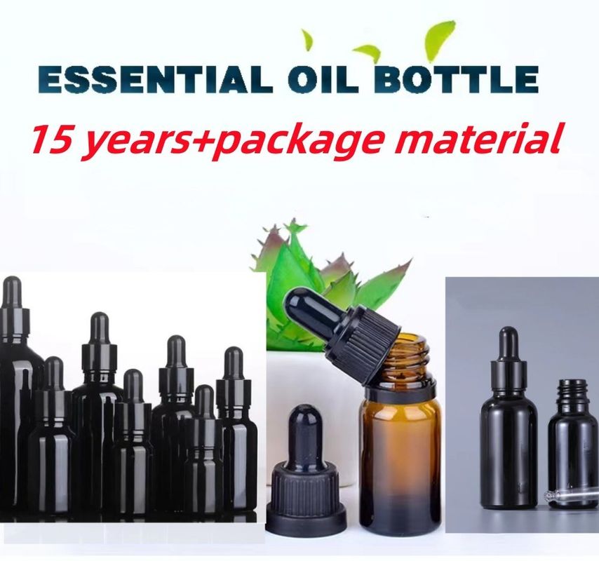 10 ml, 20 ml, 30 ml, 50 ml leere, runde Flasche mit ätherischem Öl Glanzschwarzglas Tropffflasche mit kalibriertem Glaspiegette