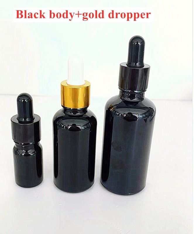 10 ml, 20 ml, 30 ml, 50 ml leere, runde Flasche mit ätherischem Öl Glanzschwarzglas Tropffflasche mit kalibriertem Glaspiegette