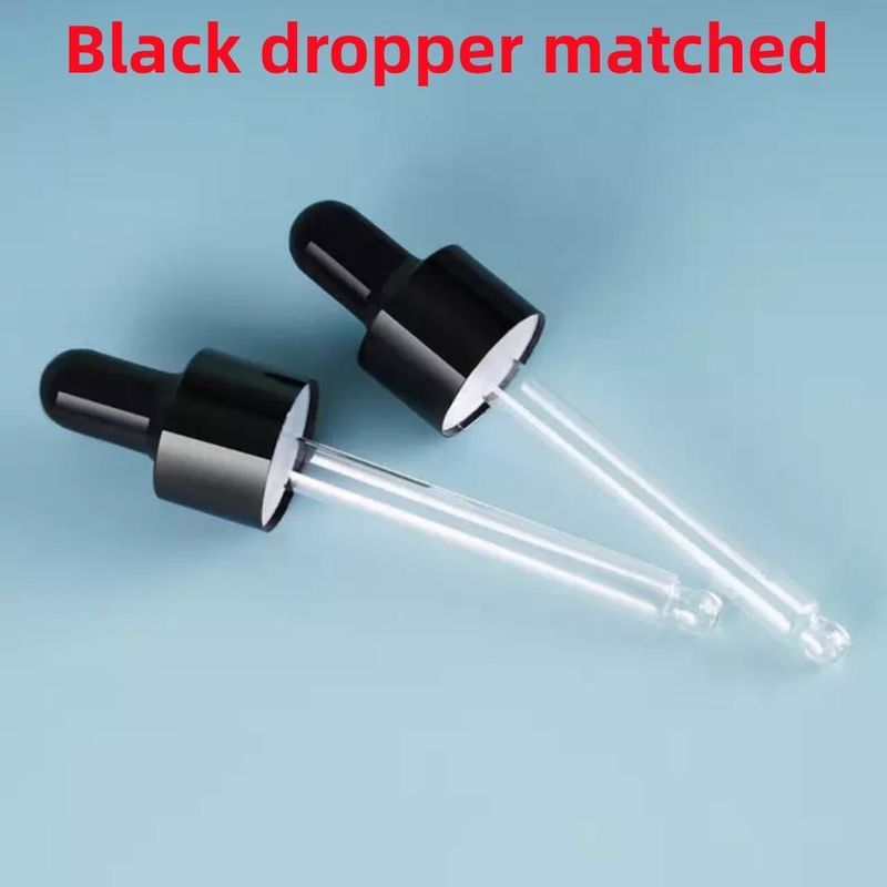 10 ml, 20 ml, 30 ml, 50 ml leere, runde Flasche mit ätherischem Öl Glanzschwarzglas Tropffflasche mit kalibriertem Glaspiegette