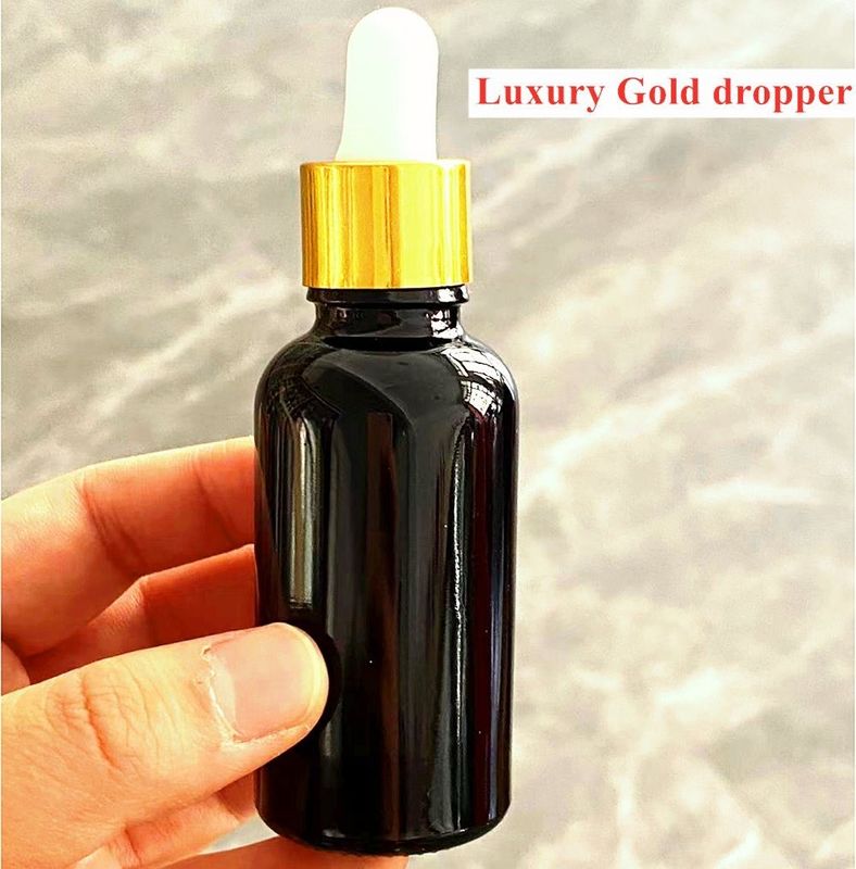 10 ml, 20 ml, 30 ml, 50 ml leere, runde Flasche mit ätherischem Öl Glanzschwarzglas Tropffflasche mit kalibriertem Glaspiegette