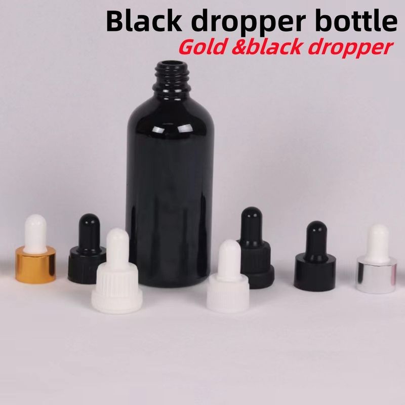 10 ml, 20 ml, 30 ml, 50 ml leere, runde Flasche mit ätherischem Öl Glanzschwarzglas Tropffflasche mit kalibriertem Glaspiegette