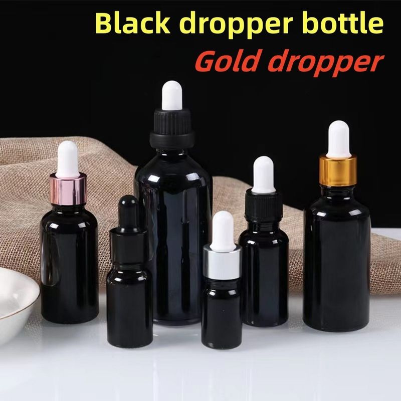 5 ml 10 ml 15 ml 20 ml ätherisches Öl Serum Flat Shoulder Round Glänzende ätherische Ölflasche Schwarzes Glas Tropffflasche