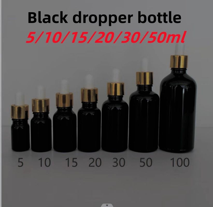 5 ml 10 ml 15 ml 20 ml ätherisches Öl Serum Flat Shoulder Round Glänzende ätherische Ölflasche Schwarzes Glas Tropffflasche