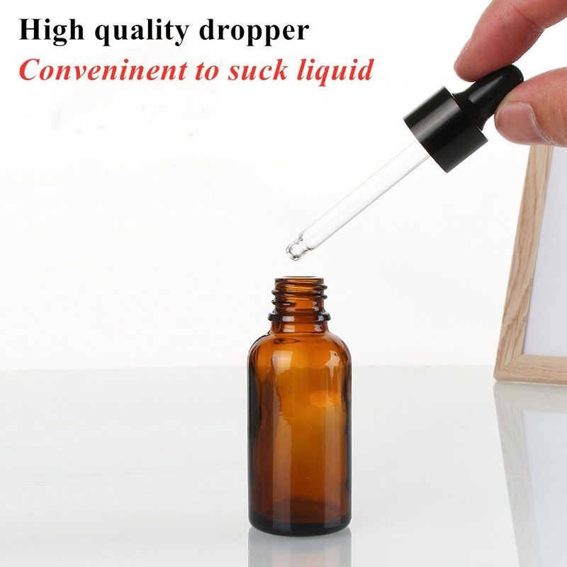 Kosmetische Glasflasche Amber Serum Tropffflasche 30 ml 50 ml 60 ml Amber Luxus ätherisches Öl Glasflasche mit schwarzem Tropfkopf