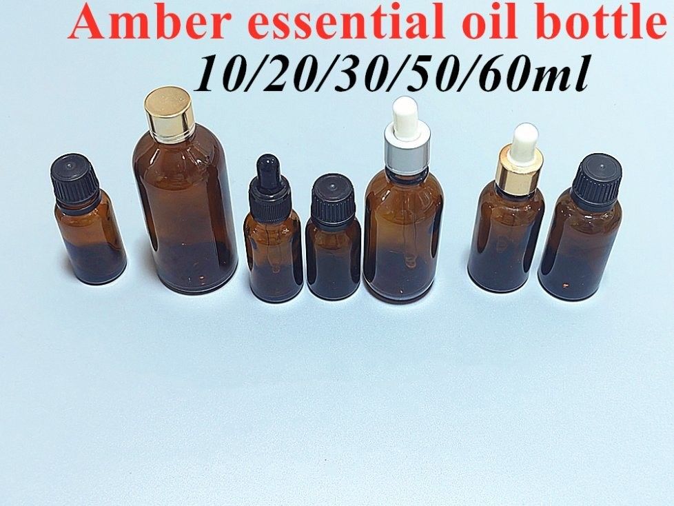 Warmverkauf Leerer Luxus Amber Braun 10ml 15ml 20ml 30ml 50ml 60ml Glas ätherisches Öl Flasche für Serum-Packung