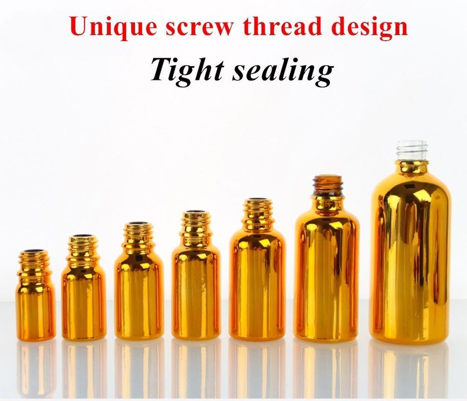 Luxus glänzende 30 ml 50 ml 60 ml Gold UV-Elektroplatte Serum goldenes Glas ätherisches Öl Glas Tropffflasche mit Sprühkopf