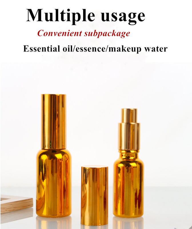 Luxus glänzende 30 ml 50 ml 60 ml Gold UV-Elektroplatte Serum goldenes Glas ätherisches Öl Glas Tropffflasche mit Sprühkopf