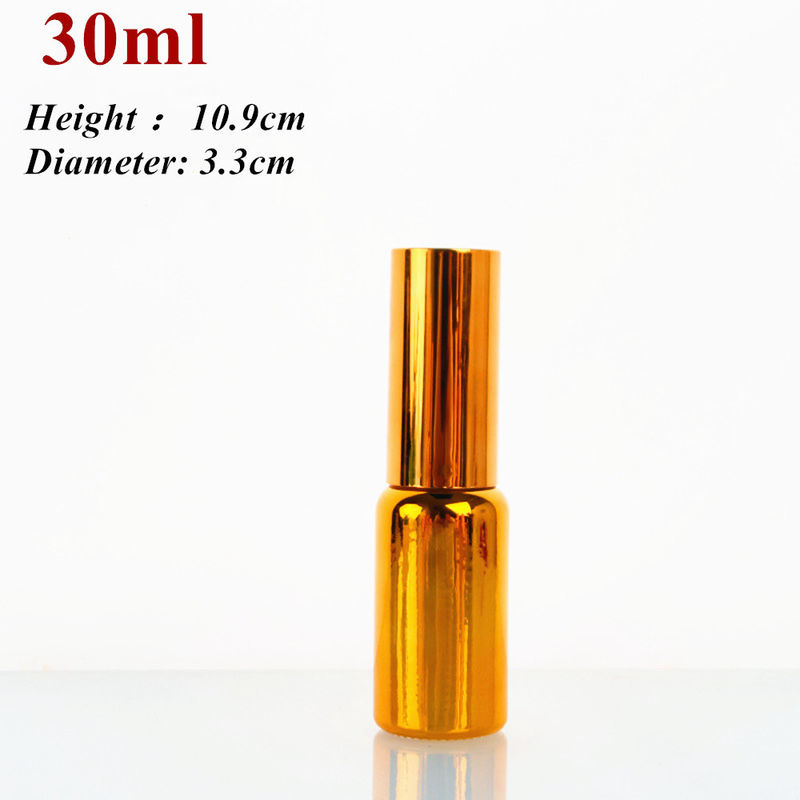 Luxus glänzende 30 ml 50 ml 60 ml Gold UV-Elektroplatte Serum goldenes Glas ätherisches Öl Glas Tropffflasche mit Sprühkopf
