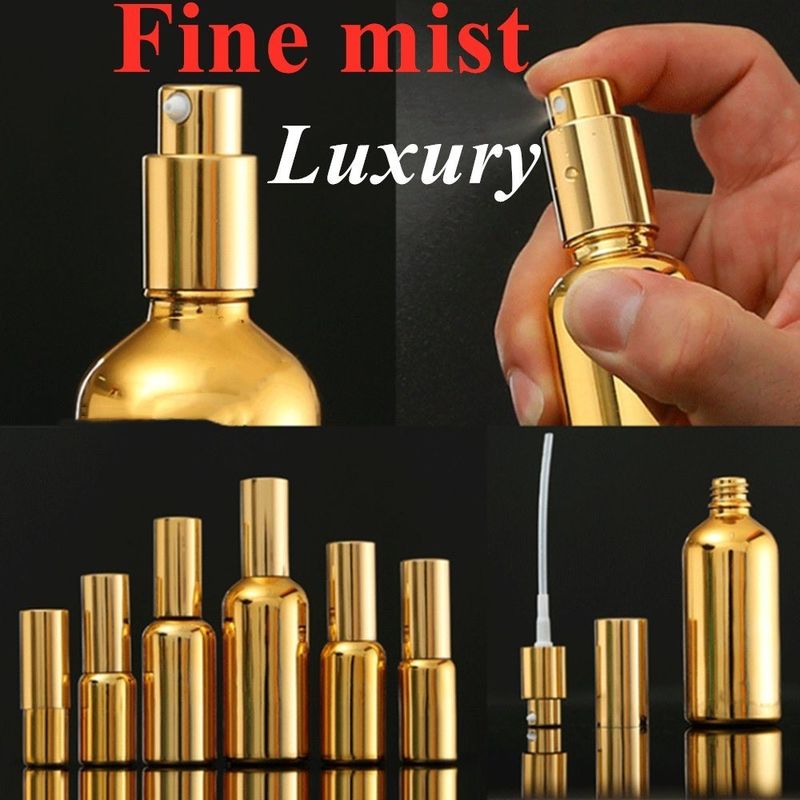 Luxus glänzende 30 ml 50 ml 60 ml Gold UV-Elektroplatte Serum goldenes Glas ätherisches Öl Glas Tropffflasche mit Sprühkopf