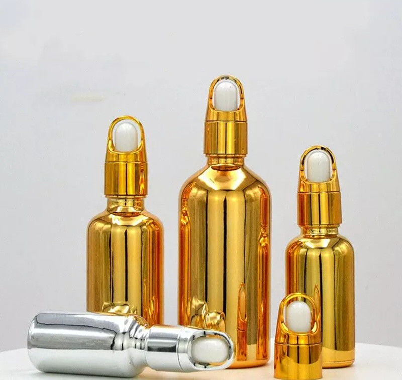 Hochwertige Luxus Kosmetik Packung 10ml 20ml 30ml 50ml Elektroplattierung Gold ätherische Öle Serum Glas Tropffflasche
