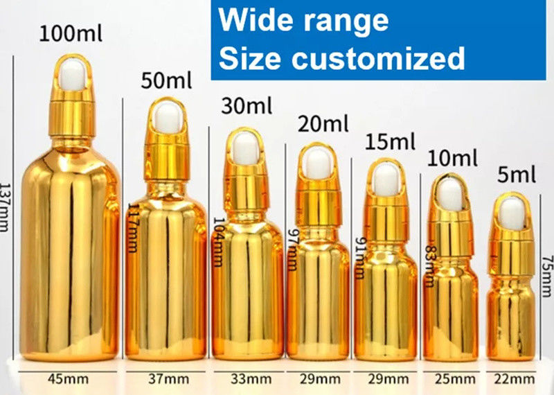 Hochwertige Luxus Kosmetik Packung 10ml 20ml 30ml 50ml Elektroplattierung Gold ätherische Öle Serum Glas Tropffflasche