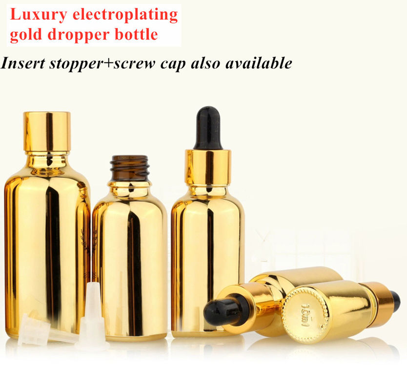 20 ml 30 ml 50 ml Leere Wiederverwendbare Elektroplattierung Gold Kosmetik Verpackungserum Hautpflege ätherisches Öl Glas-Tropffflasche