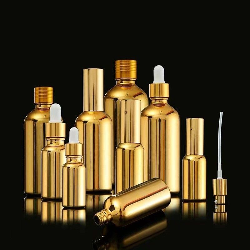 30 ml 50 ml Elektroplattierung Gold Silber Glas Spray Kosmetik Flasche Gold Kosmetik Flasche mit ätherischem Öl