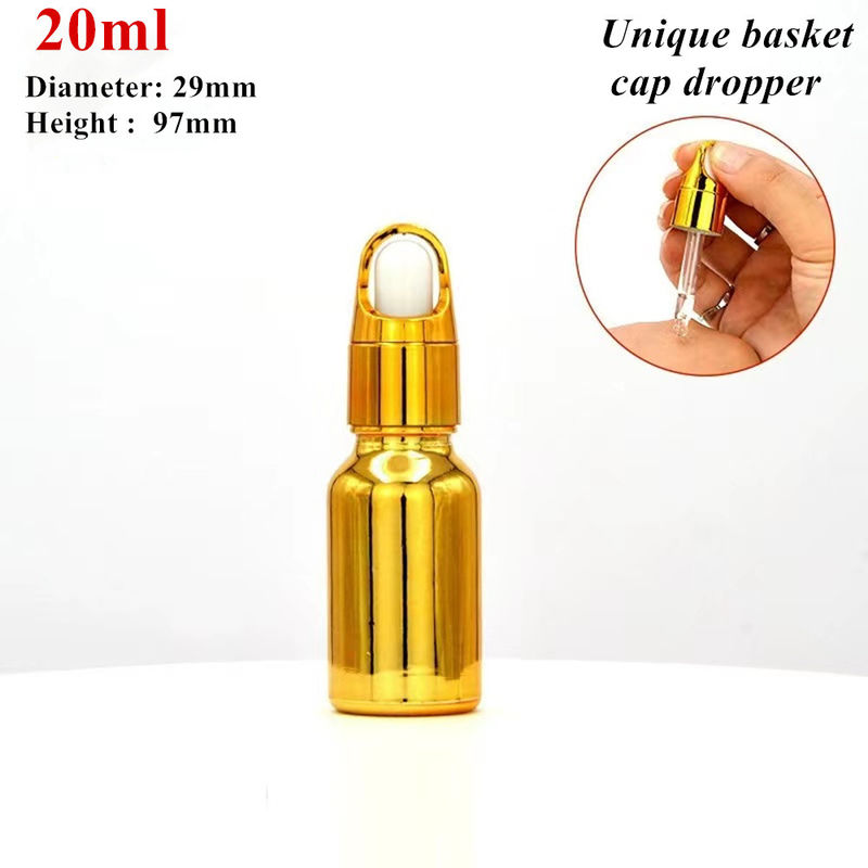 10 ml 20 ml 30 ml 50 ml Elektroplatten Goldfarbe Luxus-Kosmetik Verpackung Glas-Tropffflaschen für den Einsatz von ätherischen Ölen