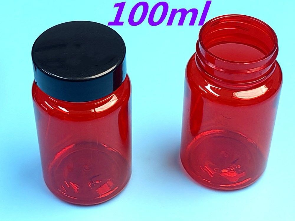 100 ml Rot Low MOQ PET Plastikpillen Flaschen Leere Maßgeschneiderte Plastik Vitaminpillen Kapsel Flasche mit Schraubkappe Flip Top Kappe