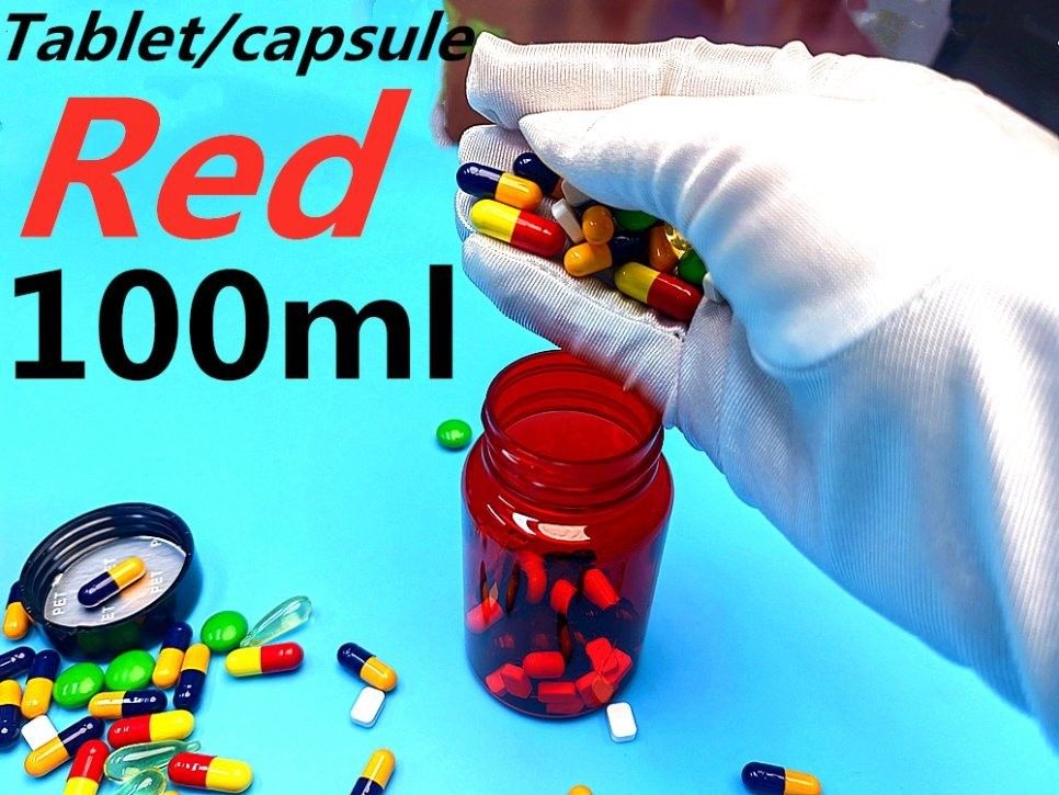 Medizin für die Gesundheitsversorgung Pillenflasche 100 ml PET Rot Plastikkapsel Verpackung Vitaminpillen Medizinflasche mit Schraubverschluss
