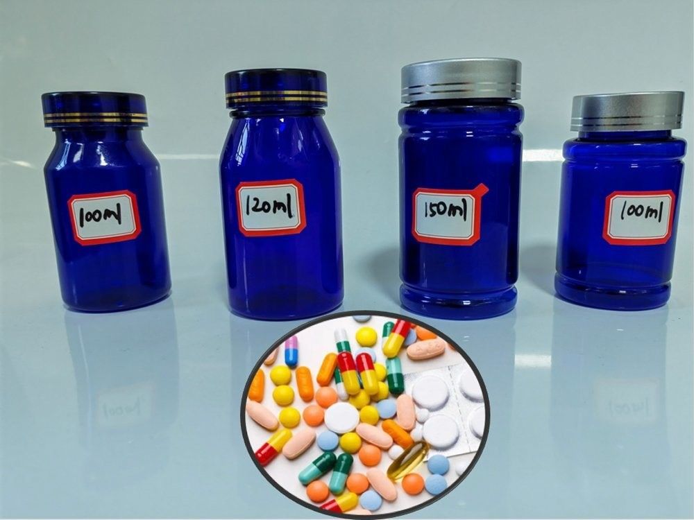 100cc 120cc Plastikflasche für Pillen Kapseln Transparent Blau PET Wiederauffüllbares Plastik Festpulver Pille Medizinflasche