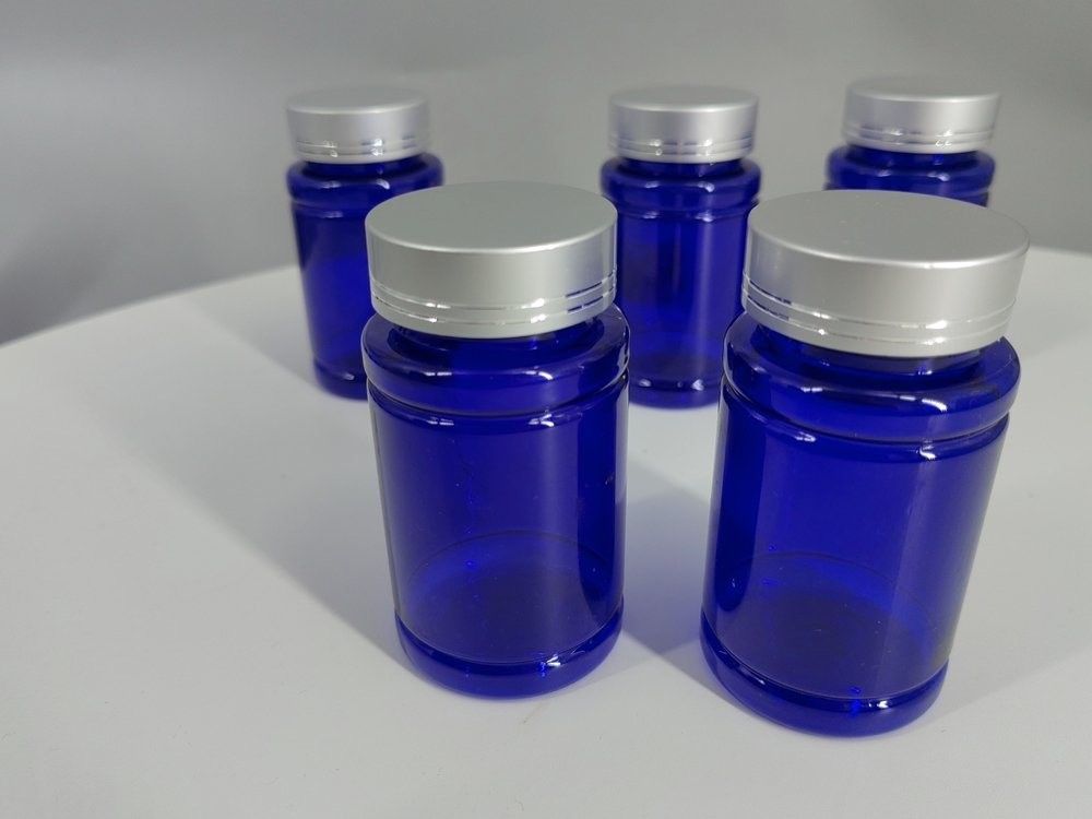 Plastik-Vitamin-Präparat Flasche PET-Kapsel Tabletten Pille Flasche Blau 100 ml 120 ml Plastikbehälter Medizinflasche