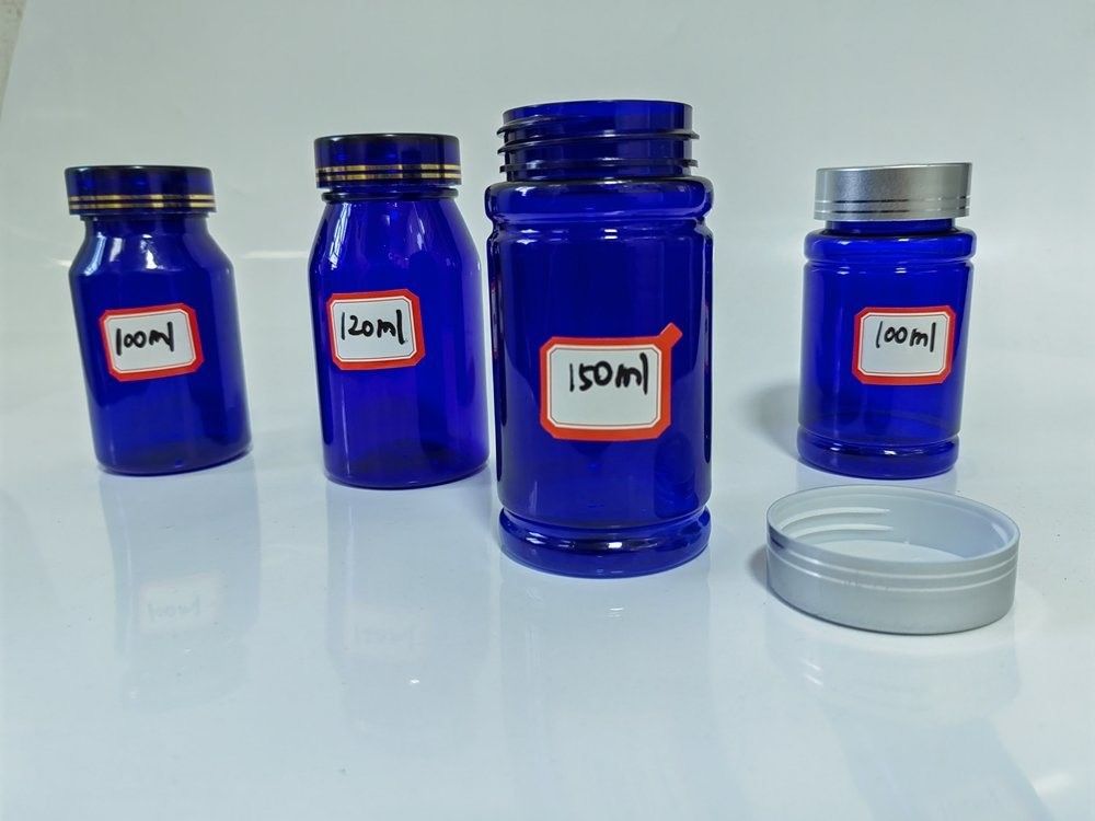 Plastikblaue PET 100 ml Kapsel Pille Flasche mit Silber Schraubenkappe Medizin Vitamin Ergänzung Flasche Behälter