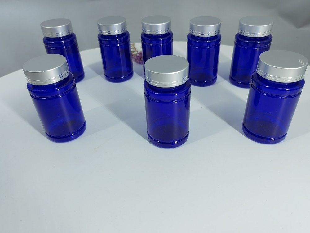 Plastikblaue PET 100 ml Kapsel Pille Flasche mit Silber Schraubenkappe Medizin Vitamin Ergänzung Flasche Behälter